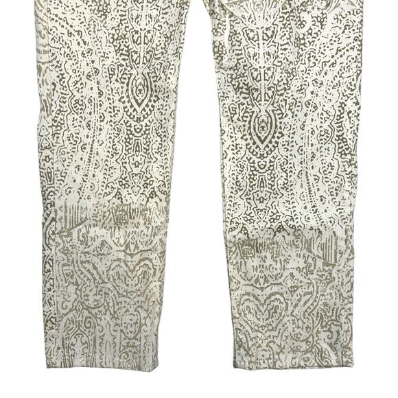 Chicos Size 00 US 2 XS So Lifting Ikat Crop Jeans White Tan Print Pants Preppy - Picture 3 of 10